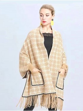Cashmere Feeling Designer Inspired Sleeved Cape with Pockets